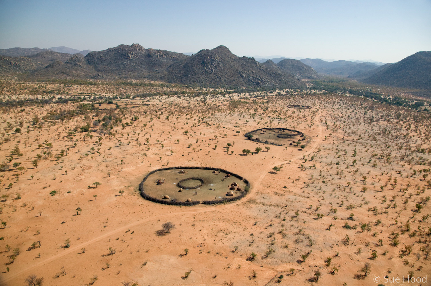 Aerial of Himba camps, Namibia