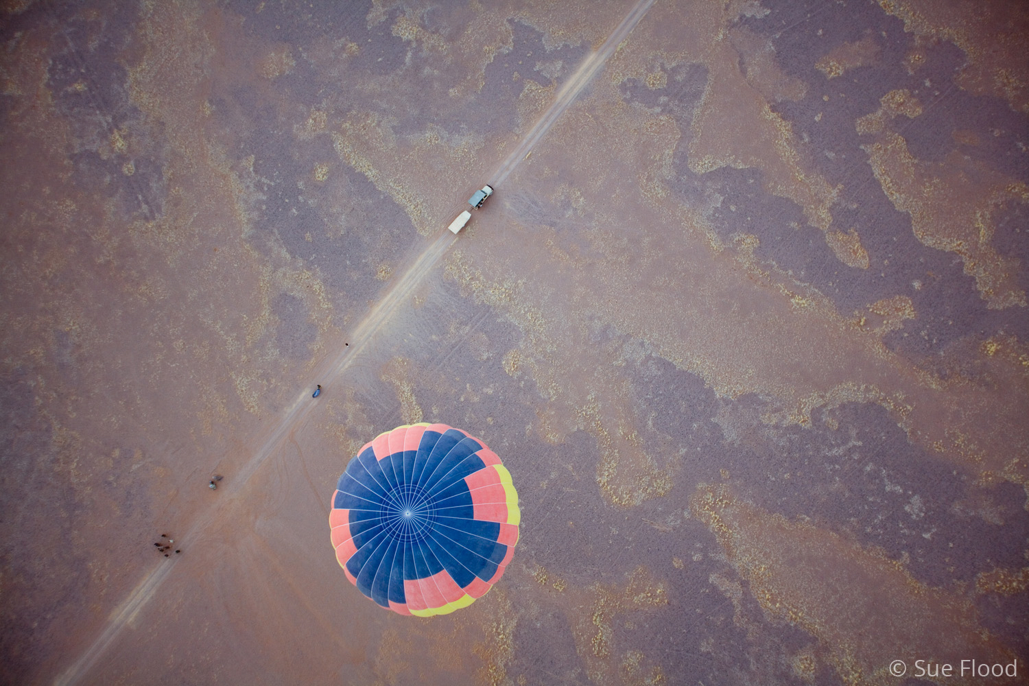 Aerial of hot air balloon near Sossusvlei, Namibia.