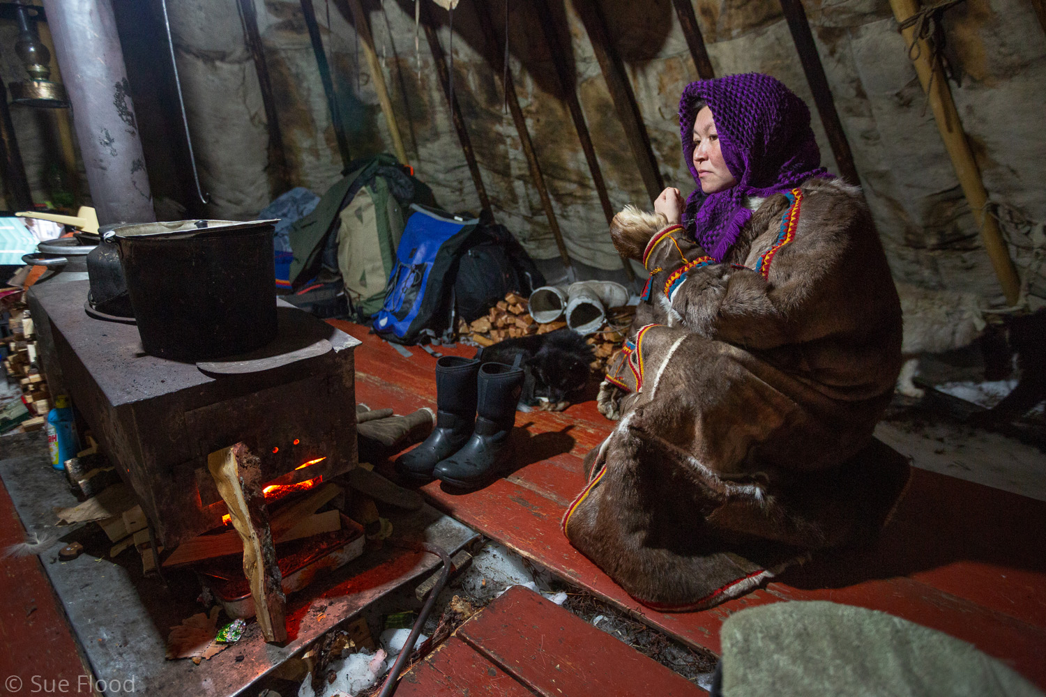 Nenets woman in chum, Yamal peninsula, Siberia