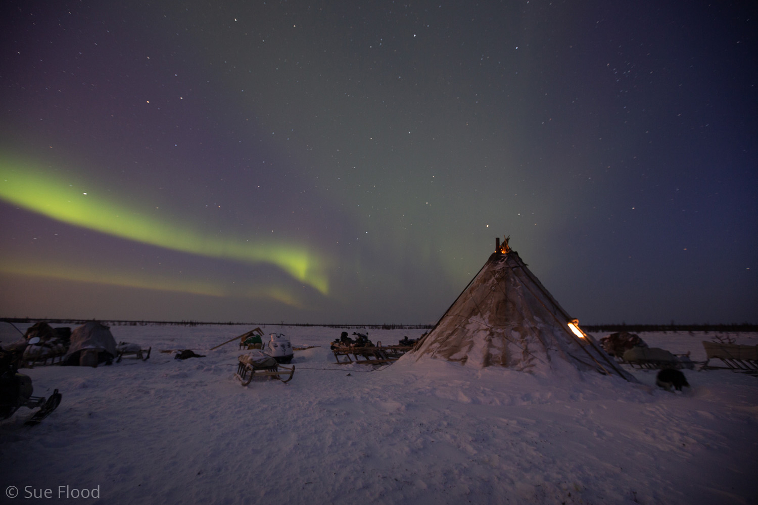 Northern lights over Nenets chum, Siberia. Earth Photo, Landscape category
